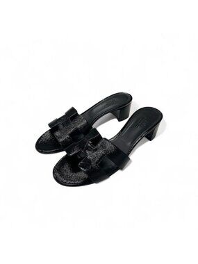 Hermes Oasis Sandals Shoes Leather Black Mule